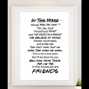 Friends canvas print white with black print